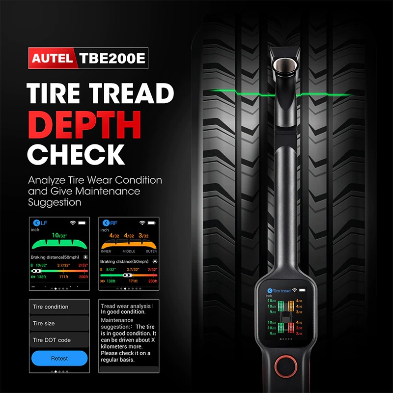 Autel MaxiTPMS TBE200E Tire Brake Examiner Laser Tire Tread Depth & Brake Disc Wear 2in1 Tester 