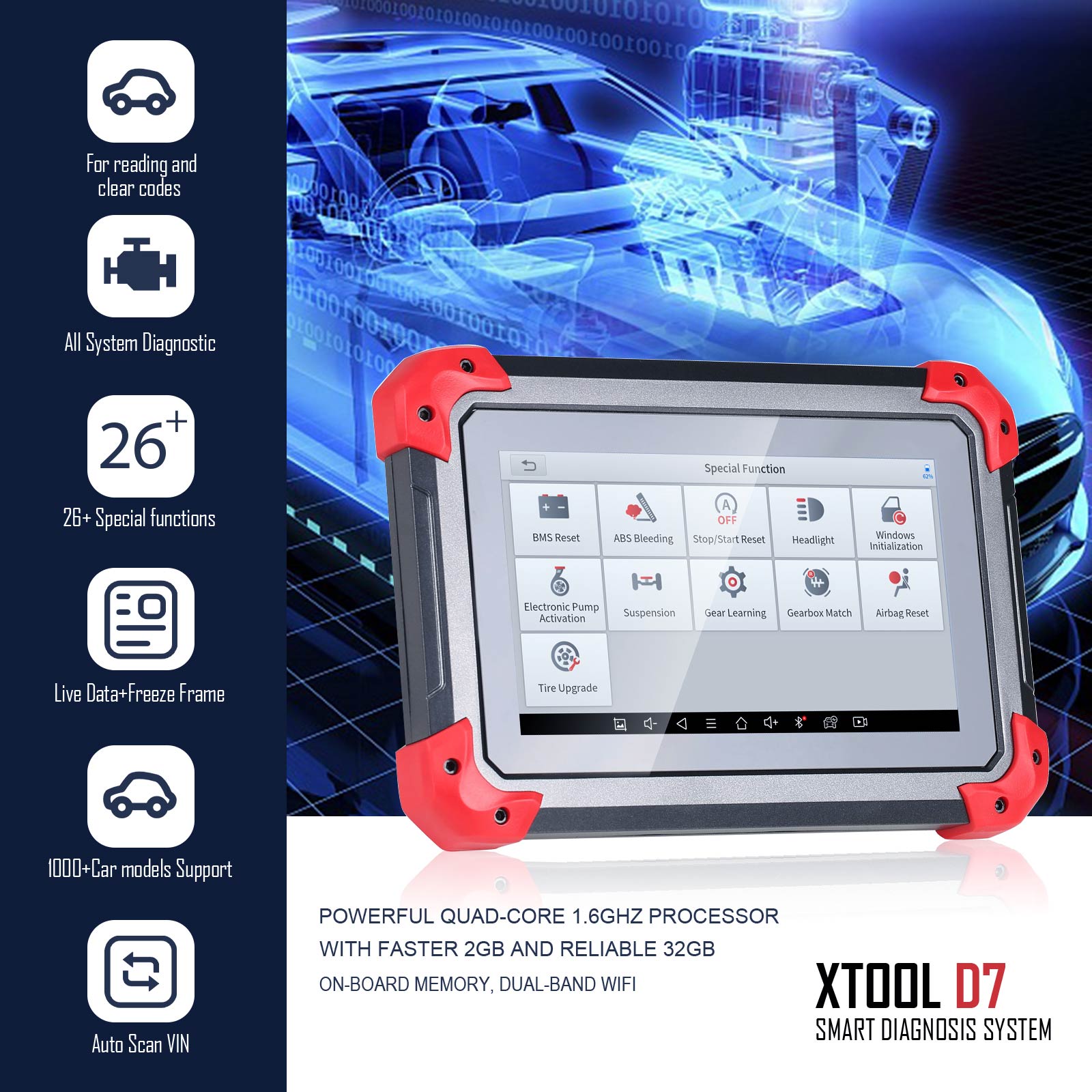 XTOOL D7 V2.0 Bidirectional Diagnostic Scan Tool With Key Programming – 3 Years Free Update