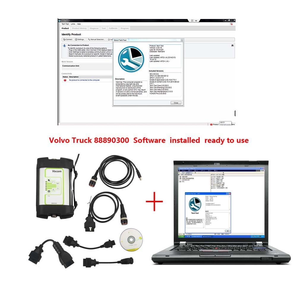 Vocom 88890300 Interface with Latest Software (Real Vocom) PTT2.8.240 Plus Lenovo T420 Laptop