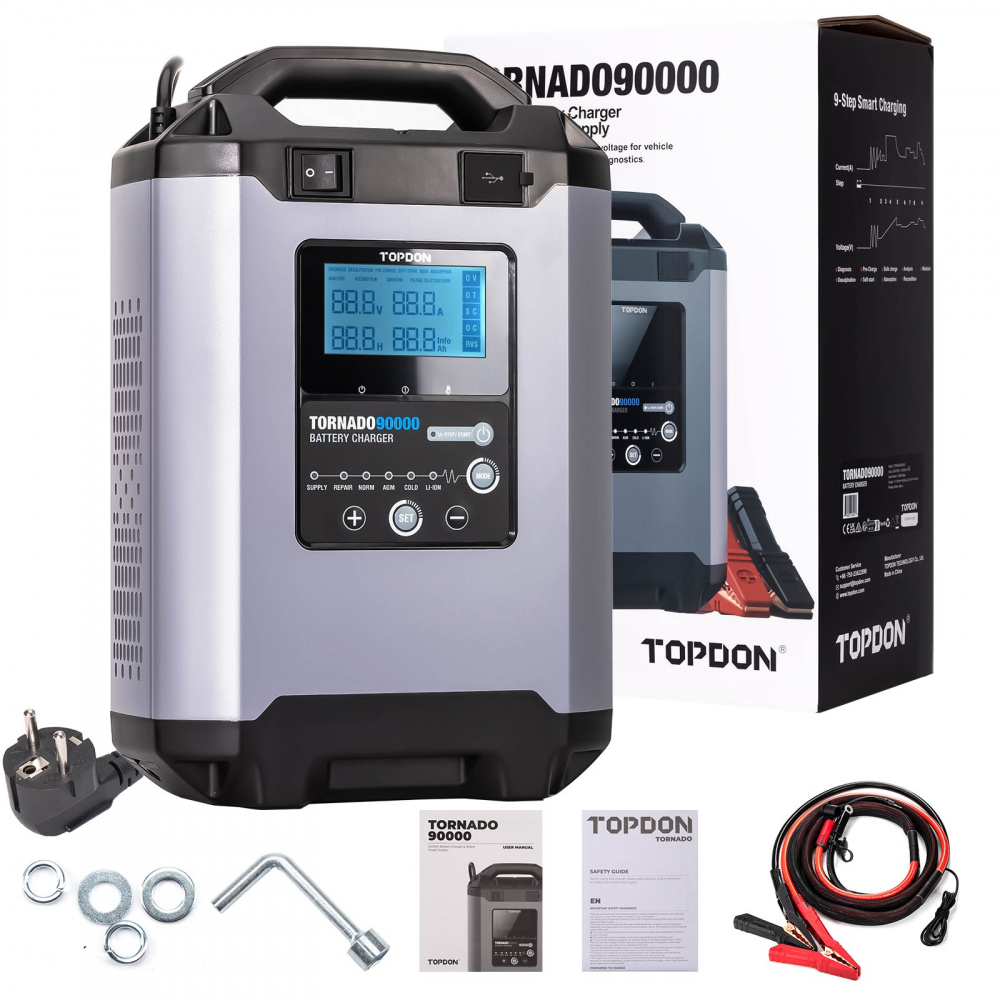 TOPDON Tornado 90000 90A Stable Power Supply & Smart Charger 12V/24V for Vehicles and trucks