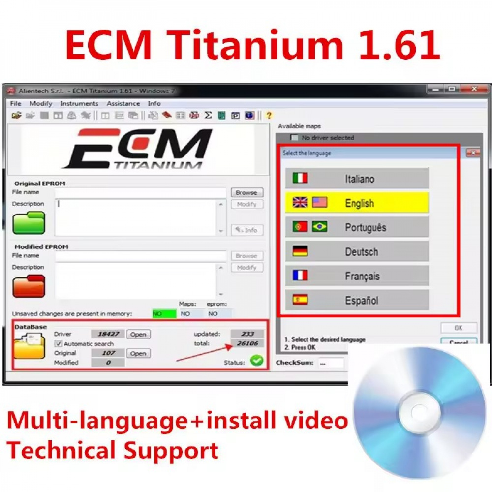 ECM V1.61 With 26000+ Drivers Car repair Checksum Software 
